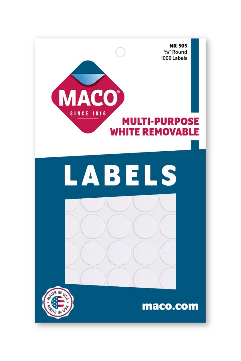 MACO White Round Multi-Purpose Labels, 5/16 Inches in Diameter, 1000 Per Box (MR-505) - Image 2